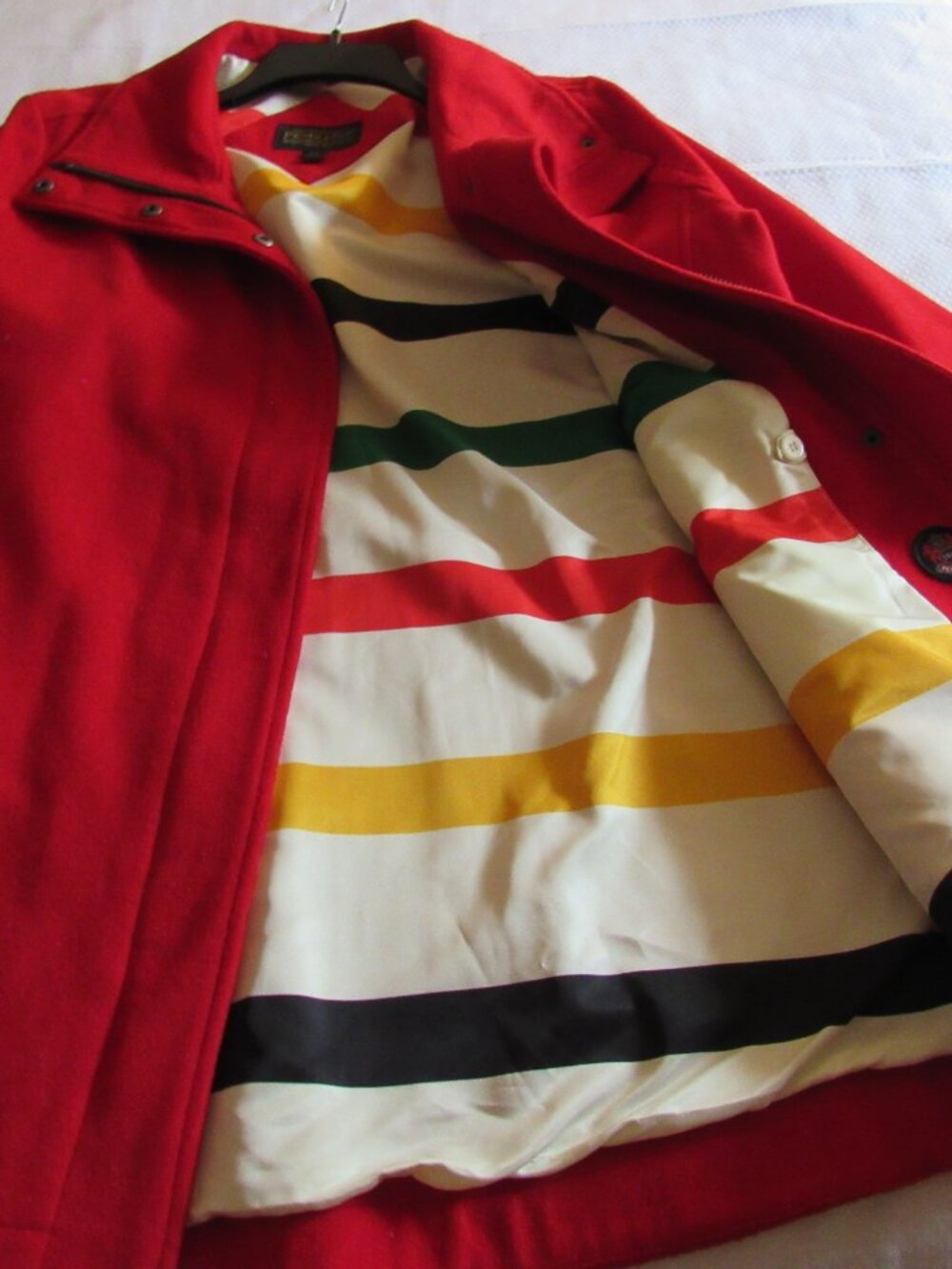 Pendleton Womens Coat L Solid Red Wool Blend Glacier Stripe Lined Jacket Serape